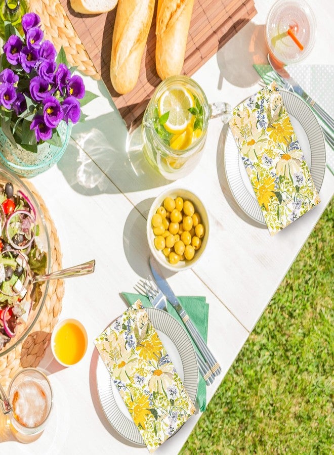 JarThenaAMCS مناديل ضيوف JarThenaAMCS، 100 قطعة، بنقشة زهور الربيع، مناديل ورقية صفراء اللون بنقشة زهور الأقحوان المائية، مناديل ورقية للعشاء بنقشة زهور برية، مثالية لمستلزمات حفلات الصيف. - Image 5